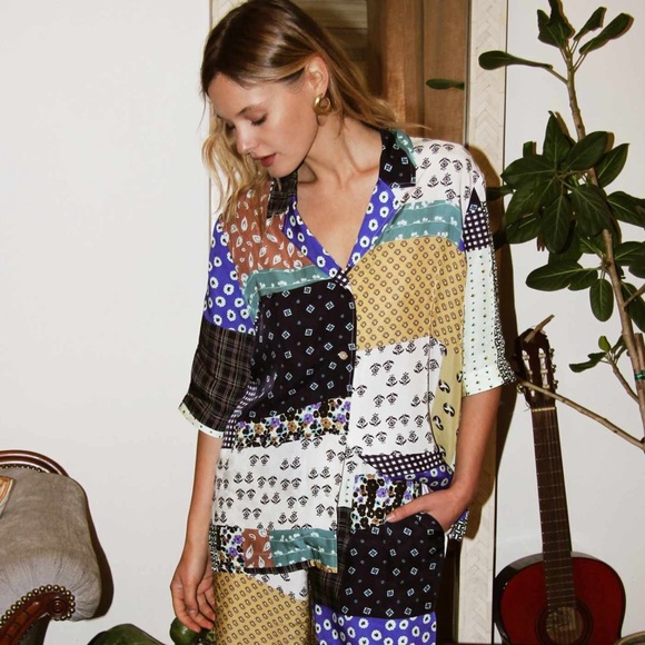Aritzia Aries Wilfred Free Printed Button down super oversized shirt XXS - Picture 3 of 8
